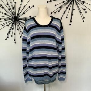 Gap striped knit sweater blue navy white oversized cozy pullover